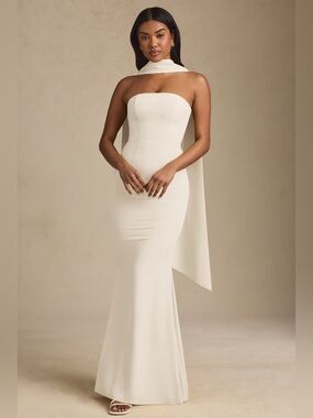 New Oh Polly Sz 8 mogene Scarf-Detail Strapless Gown in Ivory